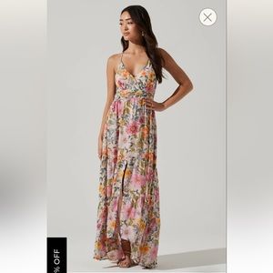 Frolic Floral Cutout Maxi Dress - TAUPE FUCHSIA MULTI FLORAL
